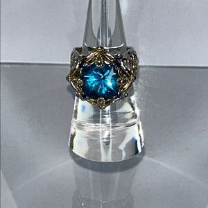 NWOT Gems En Vogue Sterling Silver Palladium London Blue Topaz Designer Ring